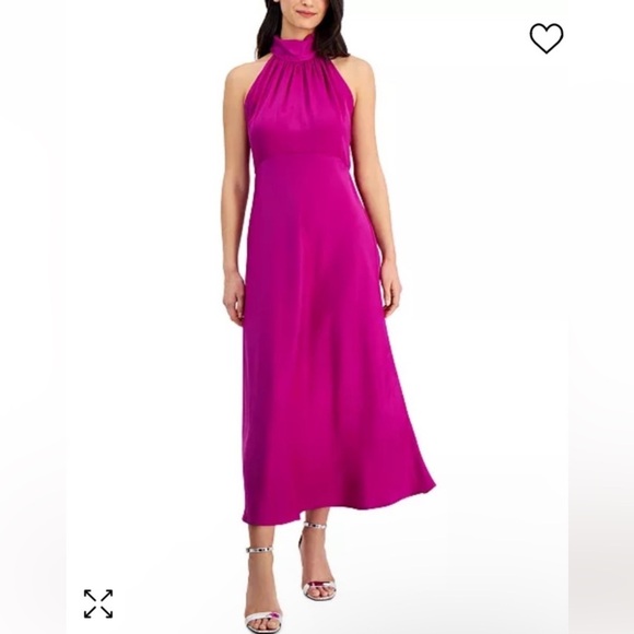 TAYLOR Fuchsia halter satin midi dress size 8P